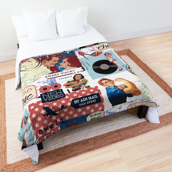 Retro Chic Red, White and Blue Collage Comforter