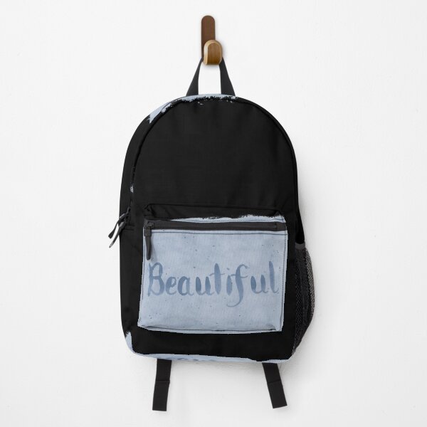Item preview, Beautiful - written in Blue Watercolor Brush Lettering on Black designed and sold by Karen McFarland.
