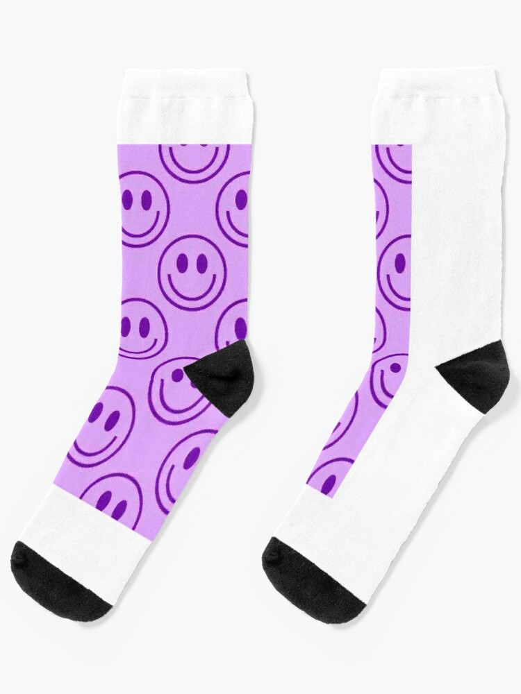Purple Flower Smiley Face Socks - Others