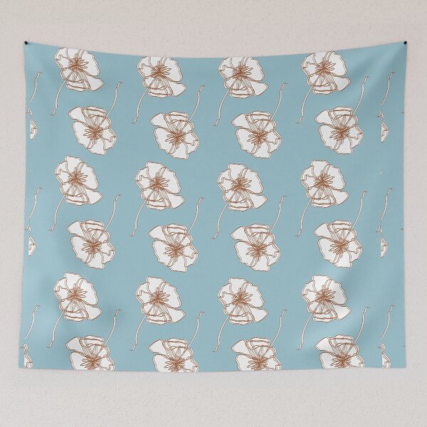 Item preview, Line Art Flower Pattern on Blue Background designed and sold by Alexandra Renee.