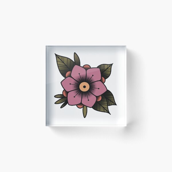 american traditional flower Acrylic Block