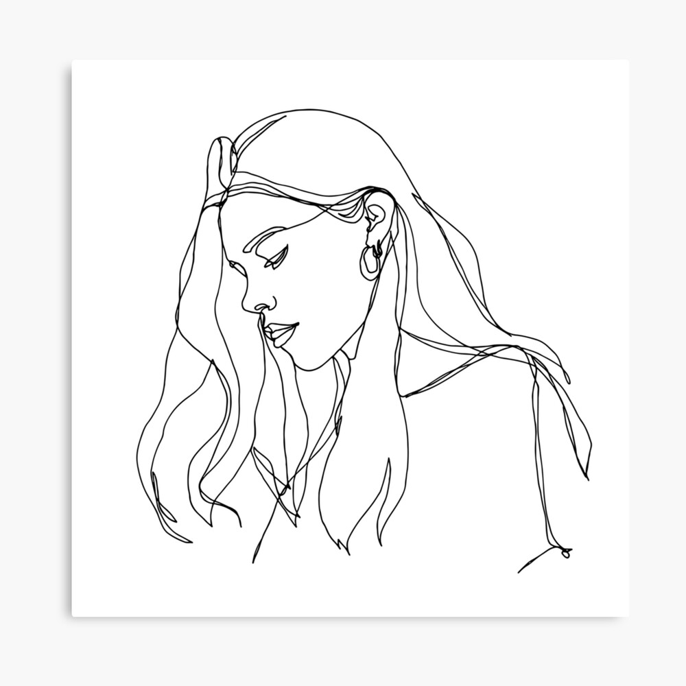 Eine Linie Kunst Madchen Frauen Sad Line Drawing Continuous Line Fotodruck Von Oneline4life Redbubble