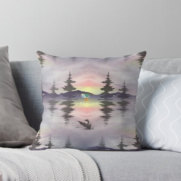 Item preview, Freshwater lake at sunrise with tent, firecamp and loon. designed and sold by Eejee-SK.