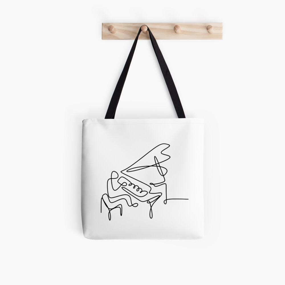 One Line Art Playing Piano Line Drawing Kontinuierliche Linie Stofftasche Von Oneline4life Redbubble