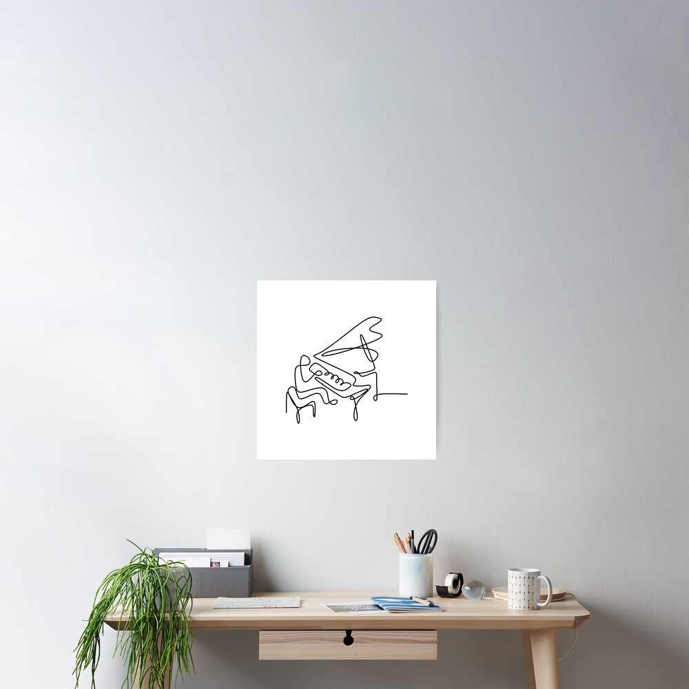 One Line Art Playing Piano Line Drawing Kontinuierliche Linie Poster Von Oneline4life Redbubble
