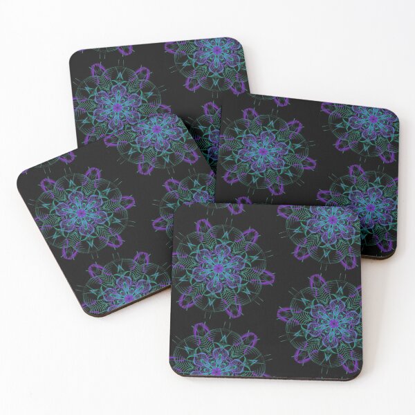 Item preview, Green, Purple and Blue Mandala Pattern on Black designed and sold by wild.geranium.design.