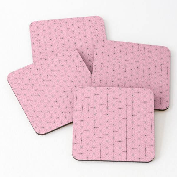 Nezuko's Kimono Pattern: Traditional Japanese Pink Asanoha Pattern, Demon Slayer Coasters (Set of 4)