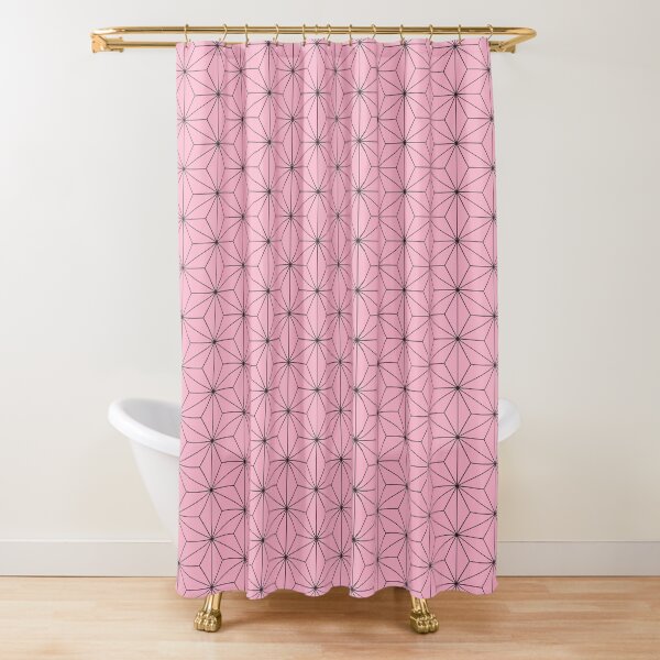 Nezuko's Kimono Pattern: Traditional Japanese Pink Asanoha Pattern, Demon Slayer Shower Curtain