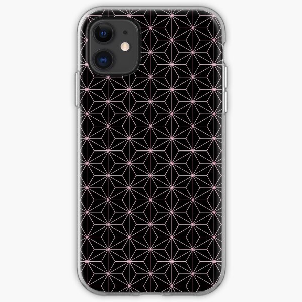 Traditional Japanese Asanoha Kimono pattern, Black And Pink Geometric Pattern, Japanese Haori Pattern iPhone Soft Case