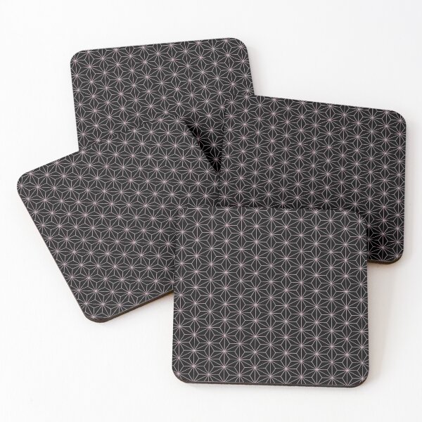 Traditional Japanese Asanoha Kimono pattern, Black And Pink Geometric Pattern, Japanese Haori Pattern Coasters (Set of 4)