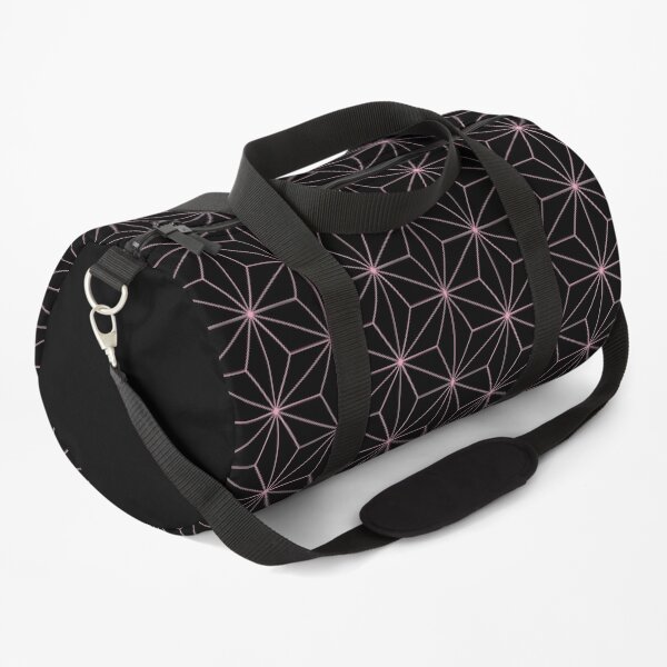 Traditional Japanese Asanoha Kimono pattern, Black And Pink Geometric Pattern, Japanese Haori Pattern Duffle Bag