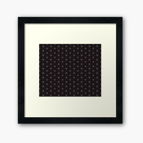 Traditional Japanese Asanoha Kimono pattern, Black And Pink Geometric Pattern, Japanese Haori Pattern Framed Art Print