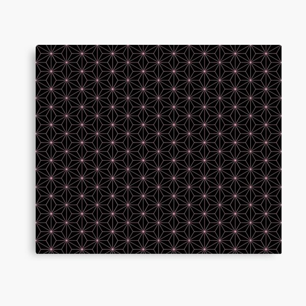 Traditional Japanese Asanoha Kimono pattern, Black And Pink Geometric Pattern, Japanese Haori Pattern Canvas Print