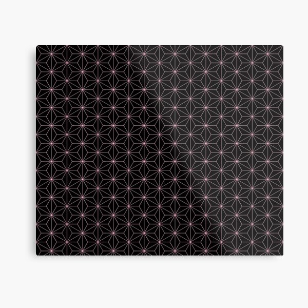 Traditional Japanese Asanoha Kimono pattern, Black And Pink Geometric Pattern, Japanese Haori Pattern Metal Print