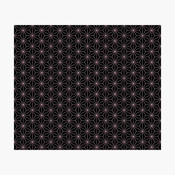 Traditional Japanese Asanoha Kimono pattern, Black And Pink Geometric Pattern, Japanese Haori Pattern Photographic Print
