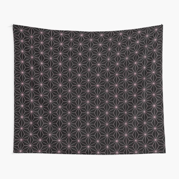 Traditional Japanese Asanoha Kimono pattern, Black And Pink Geometric Pattern, Japanese Haori Pattern Tapestry
