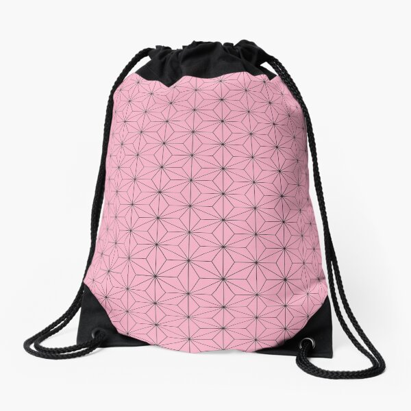 Nezuko's Kimono Pattern: Traditional Japanese Pink Asanoha Pattern, Demon Slayer Drawstring Bag