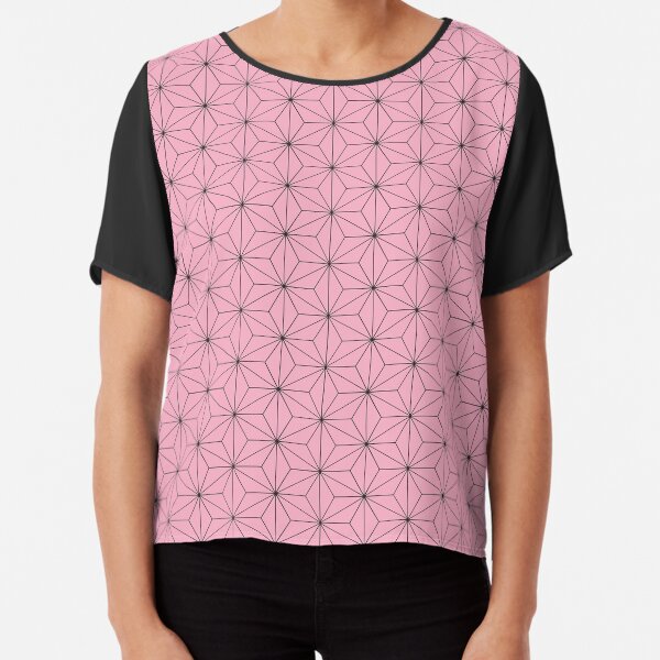 Nezuko's Kimono Pattern: Traditional Japanese Pink Asanoha Pattern, Demon Slayer Chiffon Top