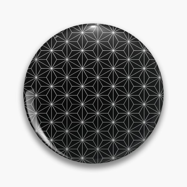 Traditional Japanese Asanoha White on Black Geometric Pattern Kimono Pin