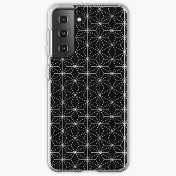 Traditional Japanese Asanoha White on Black Geometric Pattern Kimono Samsung Galaxy Soft Case
