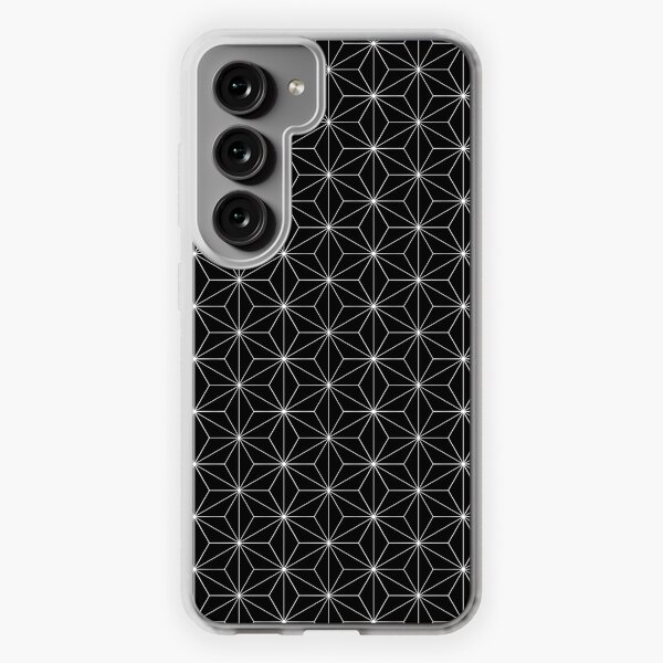 Traditional Japanese Asanoha White on Black Geometric Pattern Kimono Samsung Galaxy Soft Case