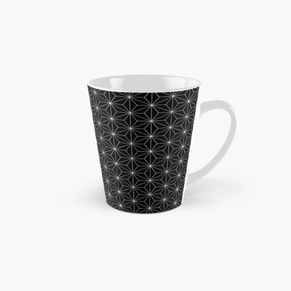 Traditional Japanese Asanoha White on Black Geometric Pattern Kimono Tall Mug