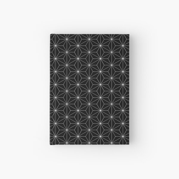 Traditional Japanese Asanoha White on Black Geometric Pattern Kimono Hardcover Journal