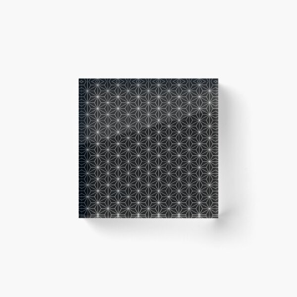 Traditional Japanese Asanoha White on Black Geometric Pattern Kimono Acrylic Block