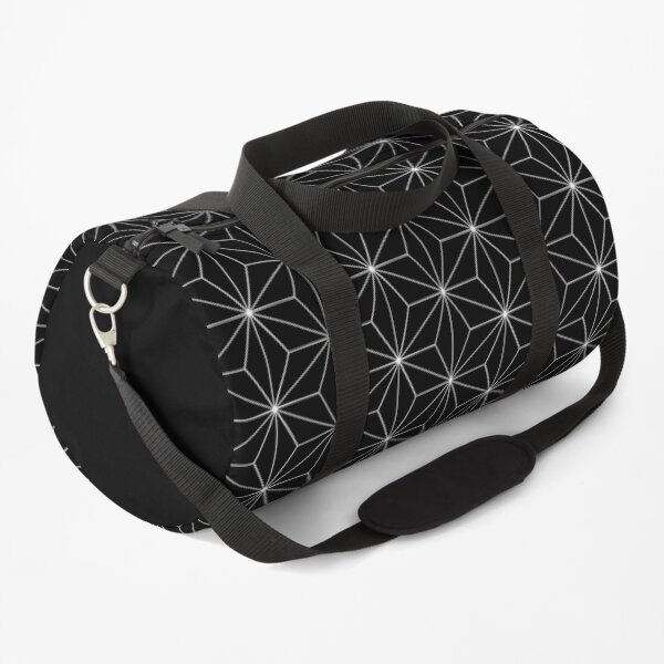 Traditional Japanese Asanoha Kimono pattern, Black And White Geometric Pattern, Japanese Haori Pattern Duffle Bag