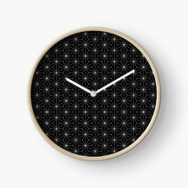 Traditional Japanese Asanoha White on Black Geometric Pattern Kimono Clock