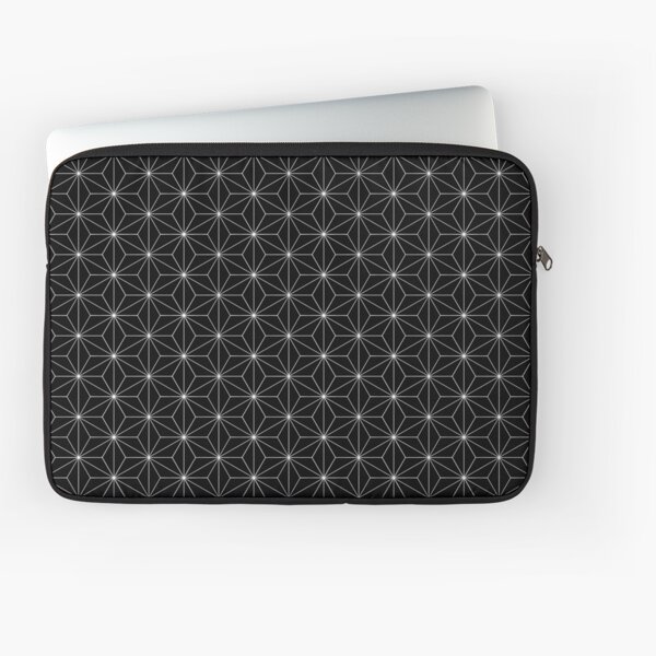 Traditional Japanese Asanoha White on Black Geometric Pattern Kimono Laptop Sleeve