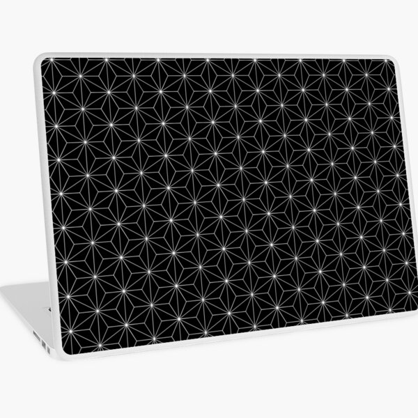 Traditional Japanese Asanoha White on Black Geometric Pattern Kimono Laptop Skin