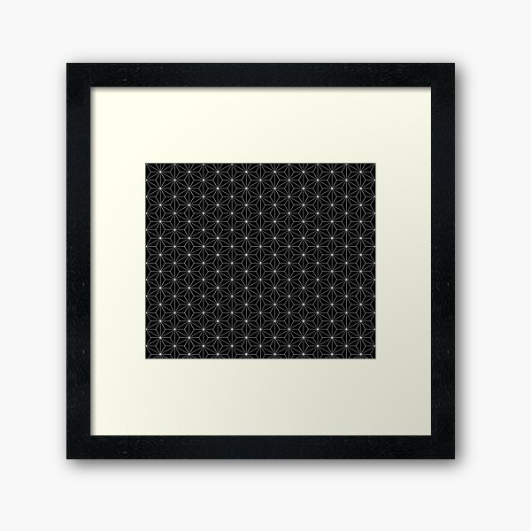 Traditional Japanese Asanoha White on Black Geometric Pattern Kimono Framed Art Print