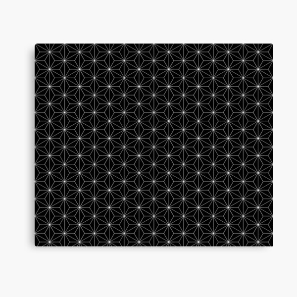 Traditional Japanese Asanoha White on Black Geometric Pattern Kimono Canvas Print