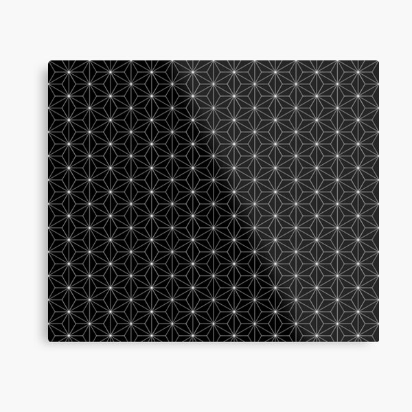 Traditional Japanese Asanoha White on Black Geometric Pattern Kimono Metal Print