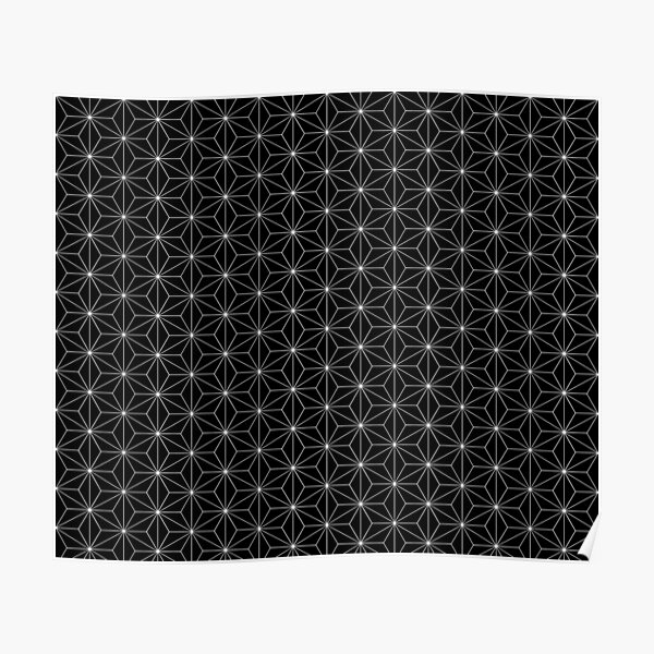Traditional Japanese Asanoha White on Black Geometric Pattern Kimono Poster