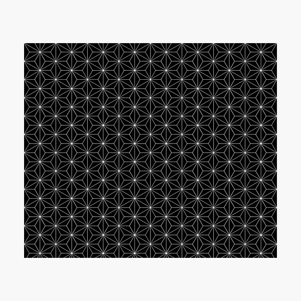 Traditional Japanese Asanoha White on Black Geometric Pattern Kimono Photographic Print