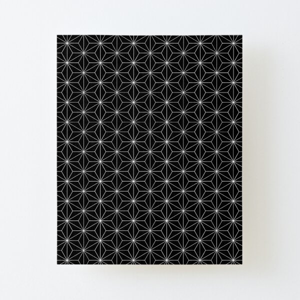 Traditional Japanese Asanoha White on Black Geometric Pattern Kimono Canvas Mounted Print