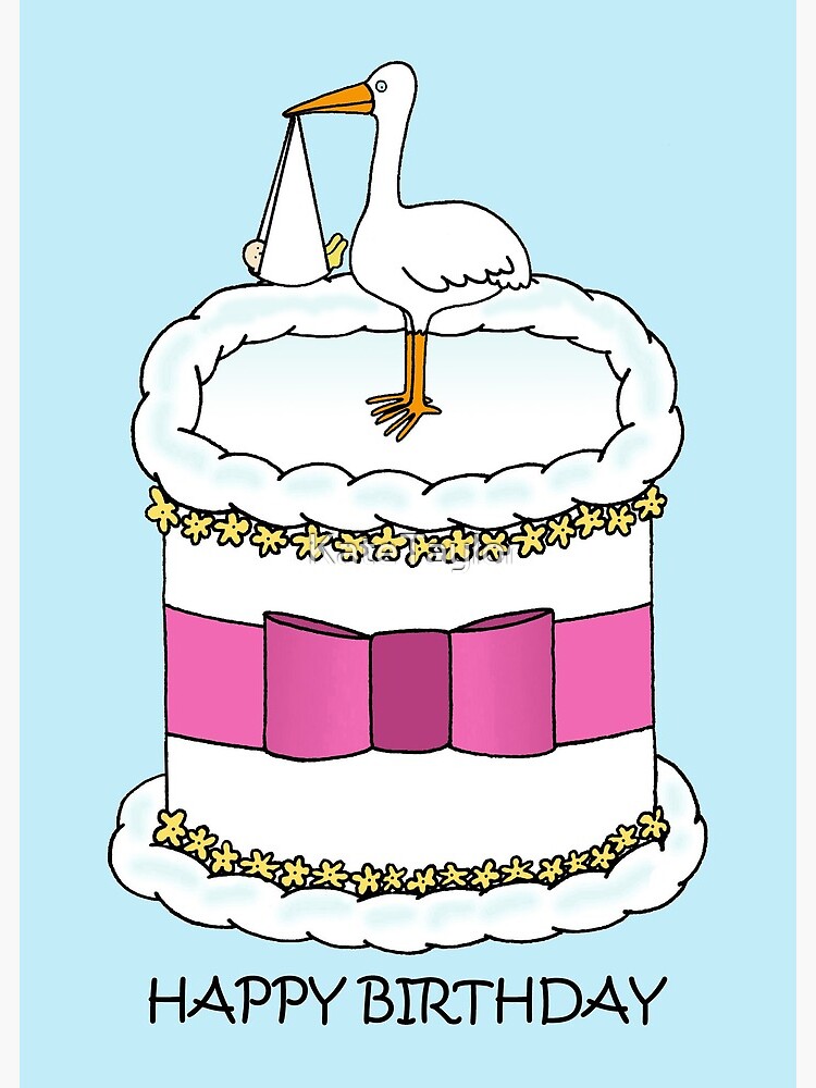 Happy Birthday to a New Mother Cartoon Cake and Stork
