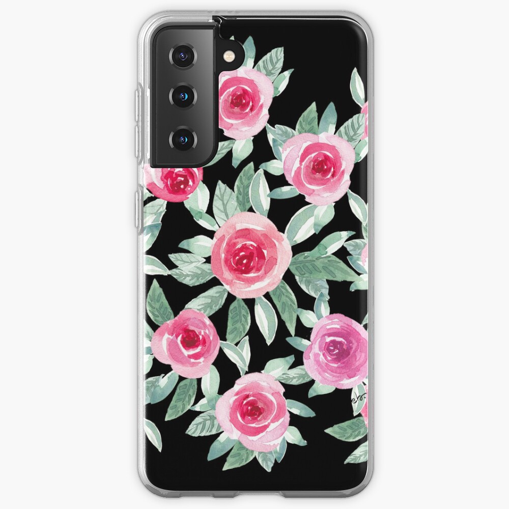 Watercolour Roses in black Case & Skin for Samsung Galaxy