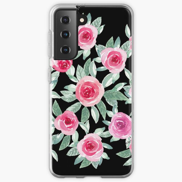 Watercolour Roses in black Samsung Galaxy Soft Case