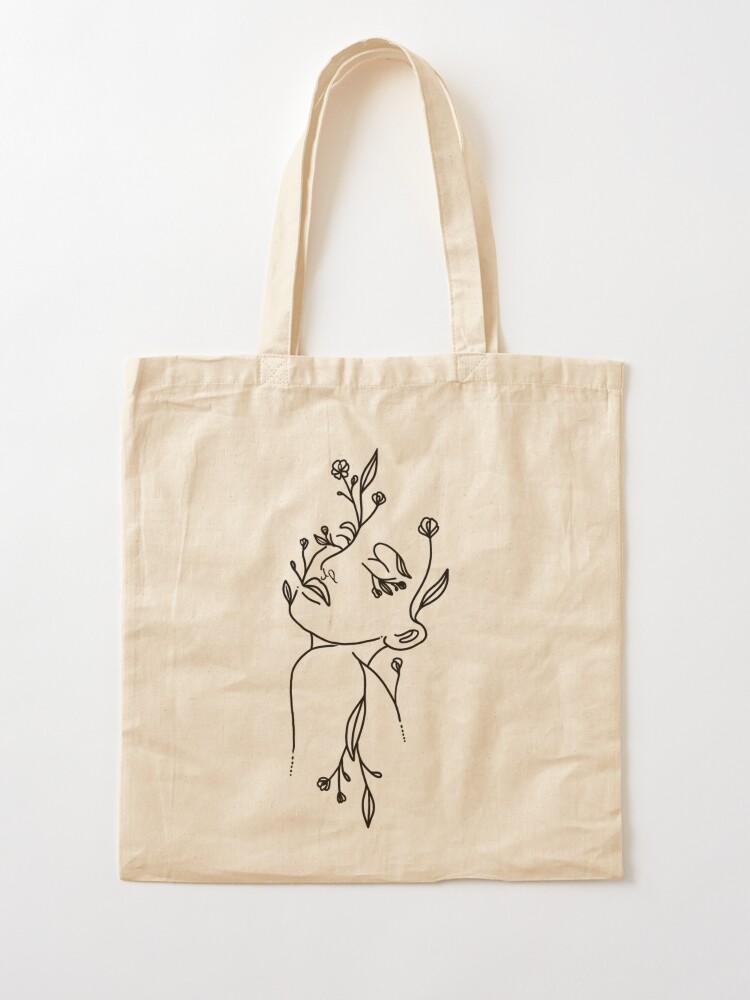 woman with flowers line art Tote Bag for Sale by Daezha Kirk