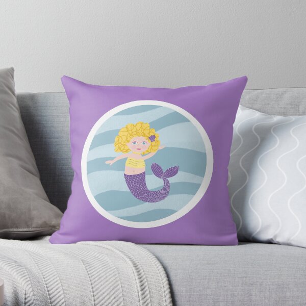 Little purple mermaid Throw Pillow