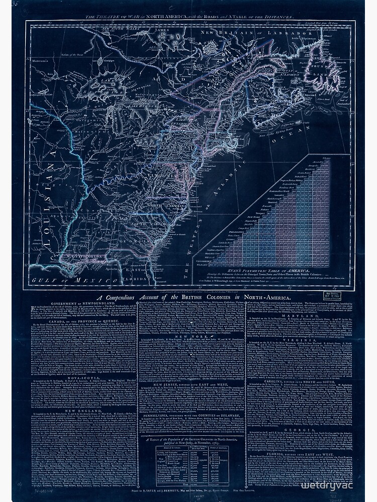 Disover American Revolutionary War Era Maps 1750-1786 944 The Theatre of war in North America with the roads and a table of the distances Inverted Premium Matte Vertical Poster