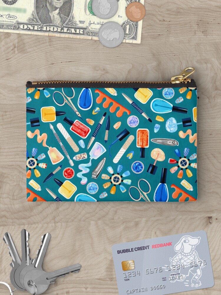 Zipper Pouch, Shimmery Fingernail Equipment - Teal designed and sold by TigaTiga