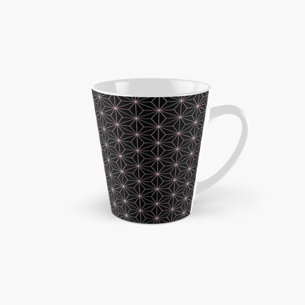 Traditional Japanese Asanoha Pink on Black Geometric Pattern Kimono Tall Mug