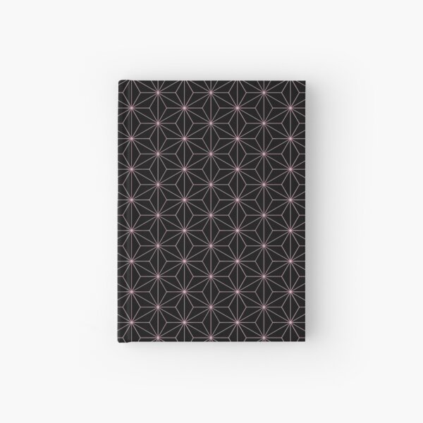 Traditional Japanese Asanoha Kimono pattern, Black And Pink Geometric Pattern, Japanese Haori Pattern Hardcover Journal