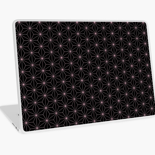 Traditional Japanese Asanoha Kimono pattern, Black And Pink Geometric Pattern, Japanese Haori Pattern Laptop Skin