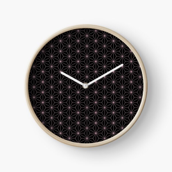 Traditional Japanese Asanoha Kimono pattern, Black And Pink Geometric Pattern, Japanese Haori Pattern Clock