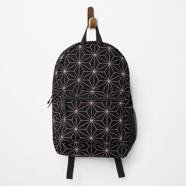 Traditional Japanese Asanoha Kimono pattern, Black And Pink Geometric Pattern, Japanese Haori Pattern Backpack